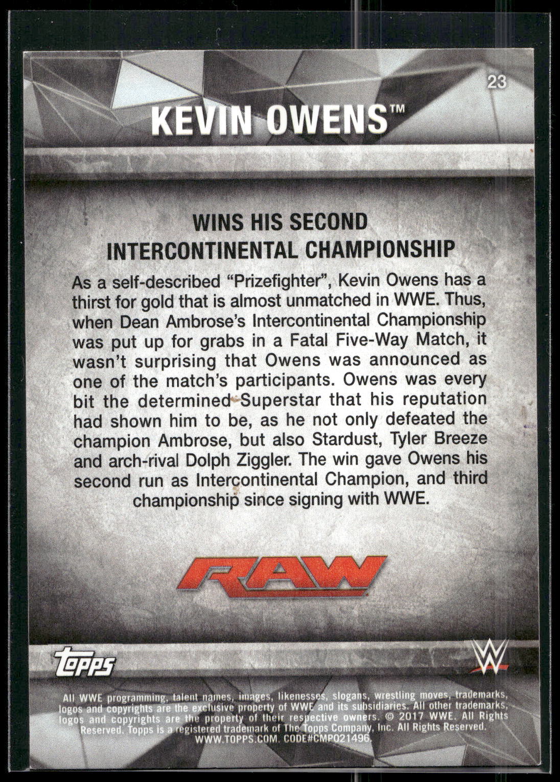 2017 Topps WWE Road To Wrestlemania #23 Kevin Owens