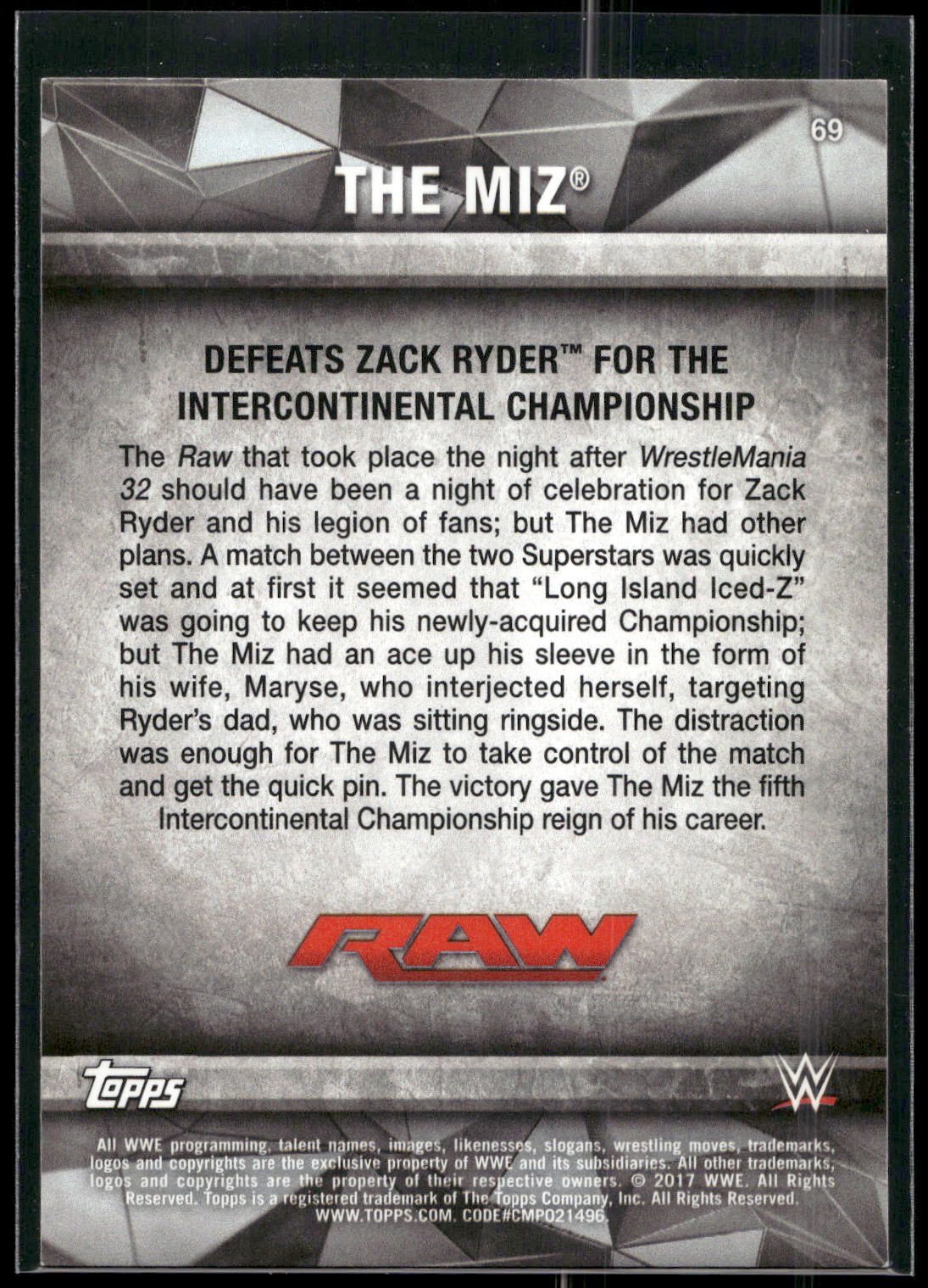 2017 Topps WWE Road To Wrestlemania #69 The Miz