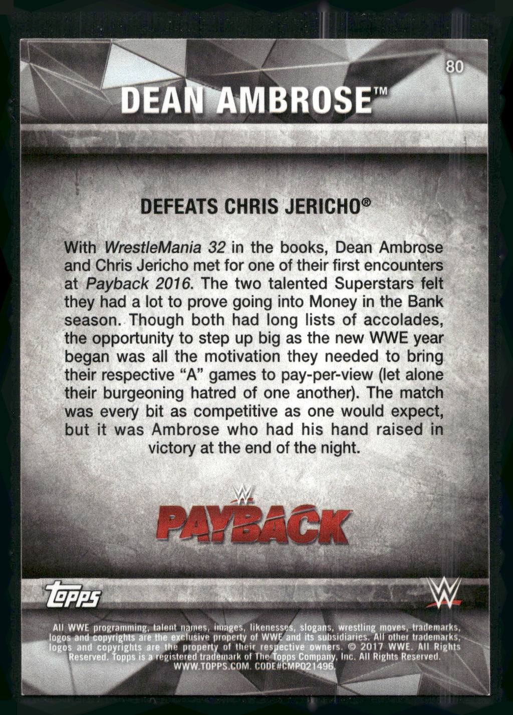 2017 Topps WWE Road To Wrestlemania #80 Dean Ambrose