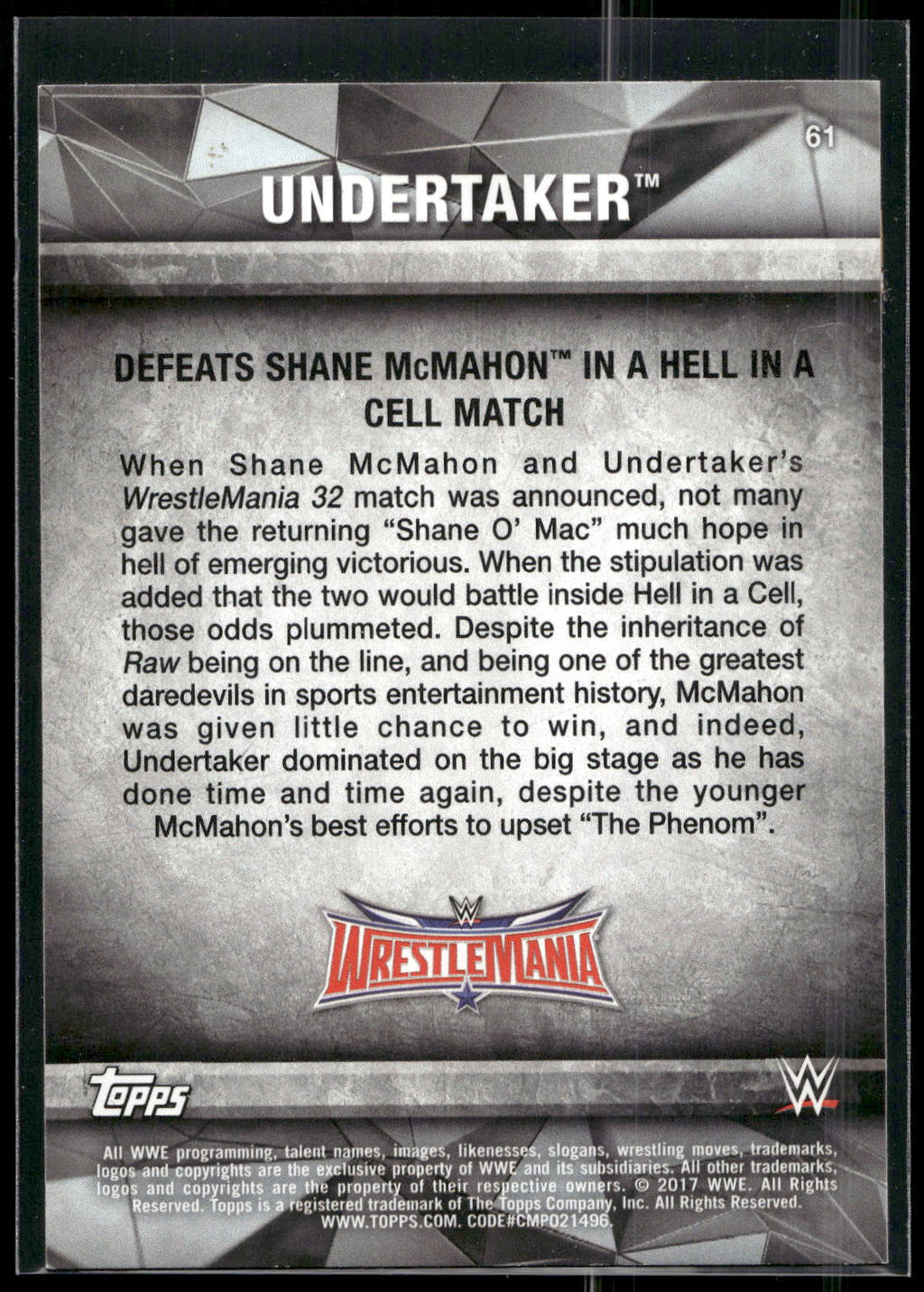 2017 Topps WWE Road To Wrestlemania #61 Undertaker