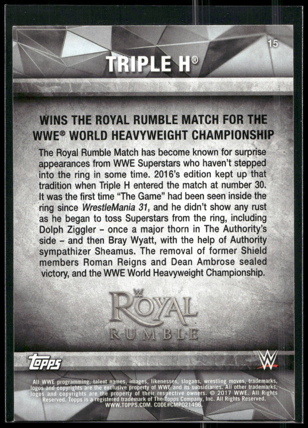 2017 Topps WWE Road To Wrestlemania #15 Triple H