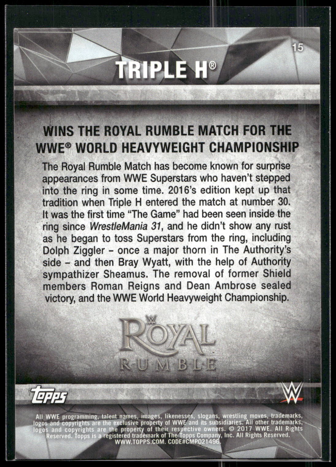 2017 Topps WWE Road To Wrestlemania #15 Triple H