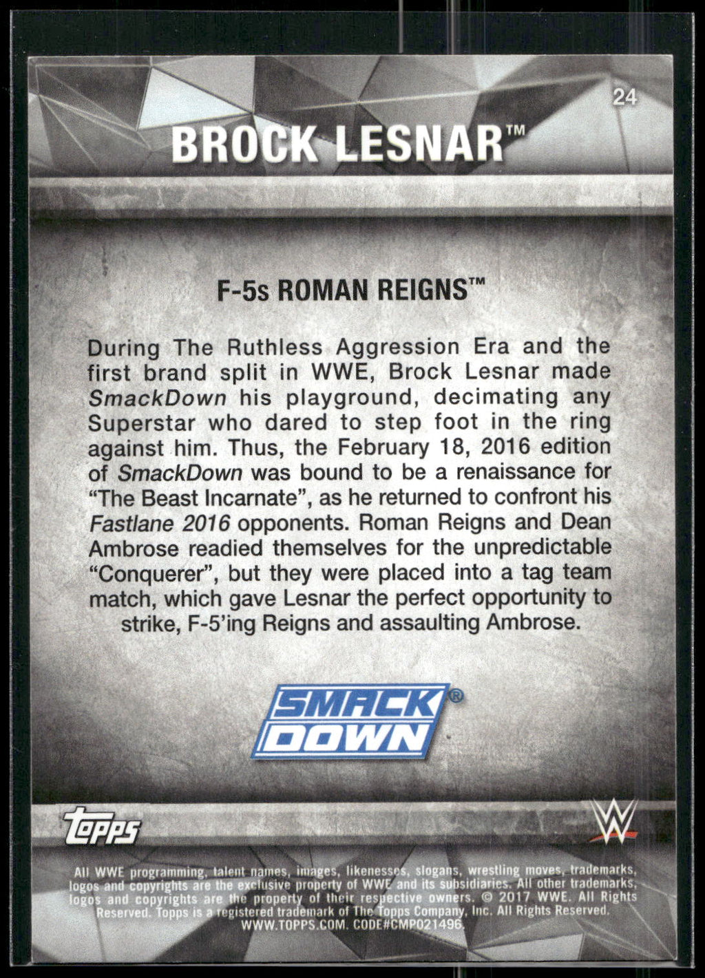 2017 Topps WWE Road To Wrestlemania #24 Brock Lesnar