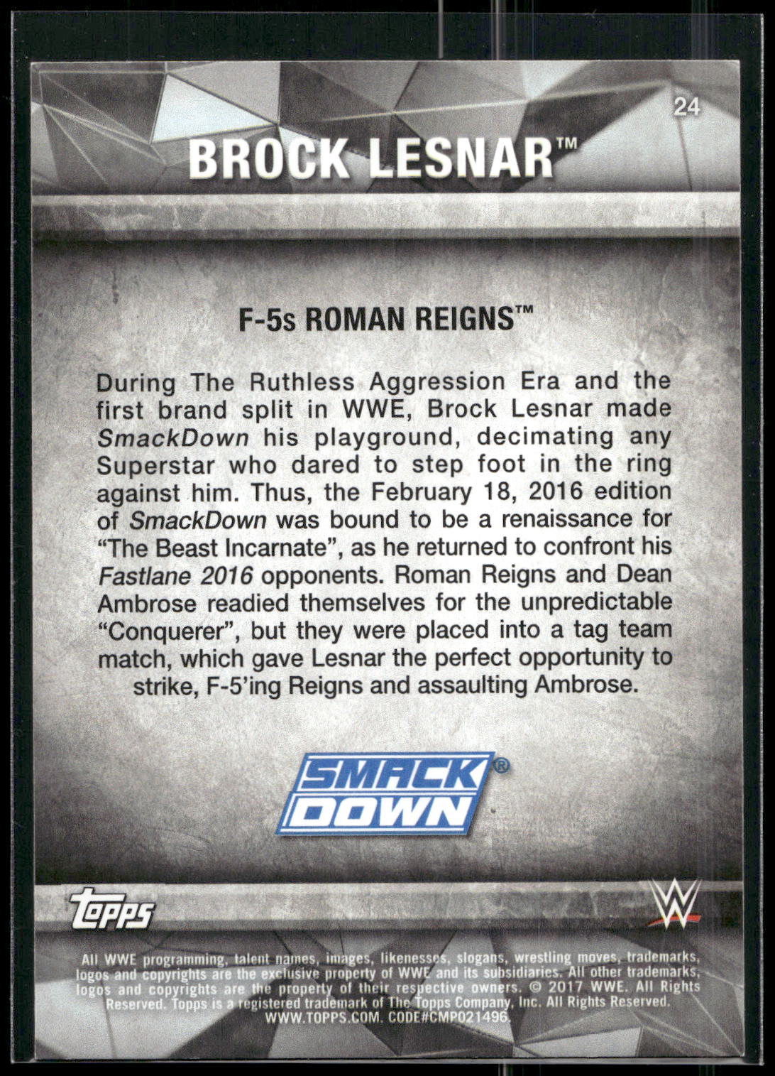 2017 Topps WWE Road To Wrestlemania #24 Brock Lesnar