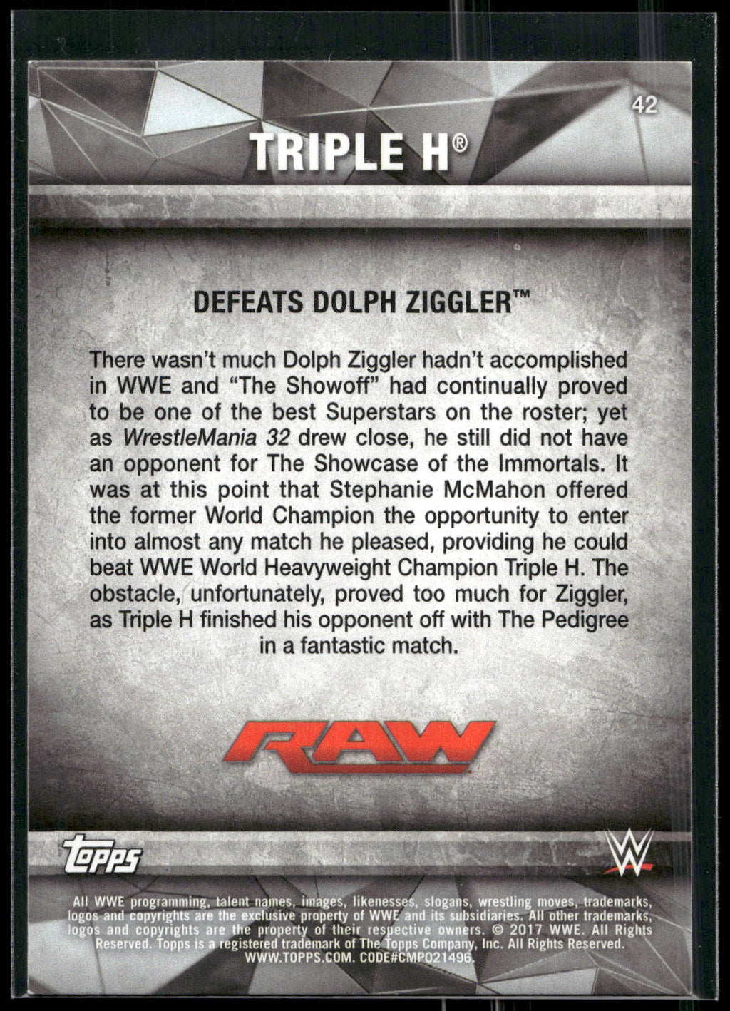 2017 Topps WWE Road To Wrestlemania #42 Triple H