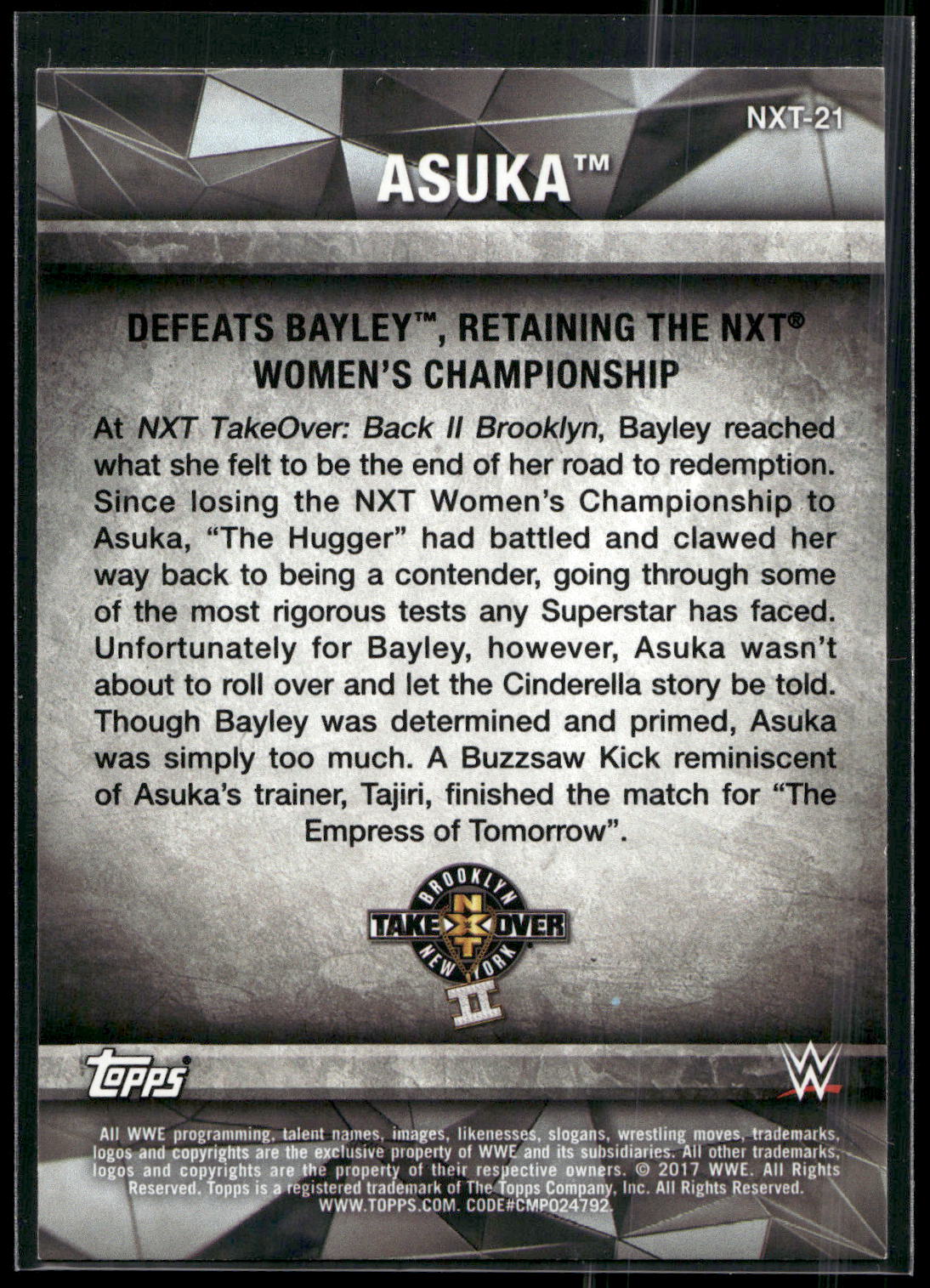 2017 Topps WWE Women's Division #NXT-21 Asuka NXT Matches and Moments