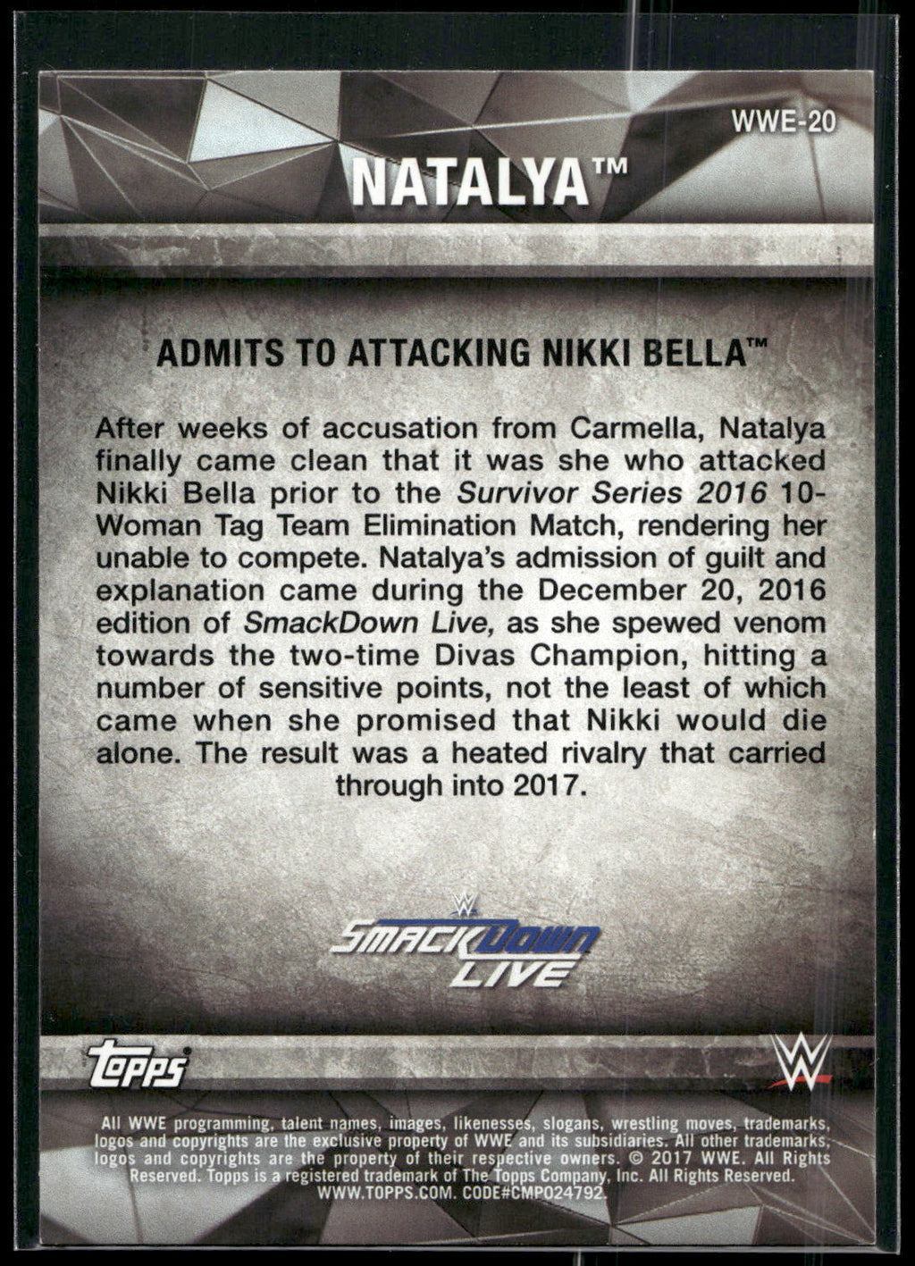 2017 Topps WWE Women's Division #WWE-20 Natalya WWE Matches and Moments