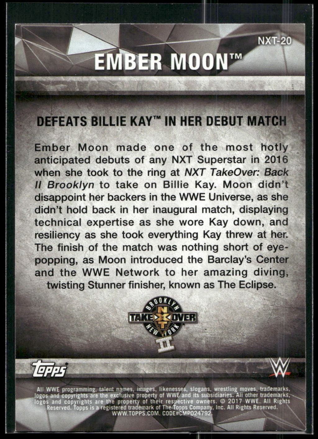 2017 Topps WWE Women's Division #NXT-20 Ember Moon NXT Matches and Moments