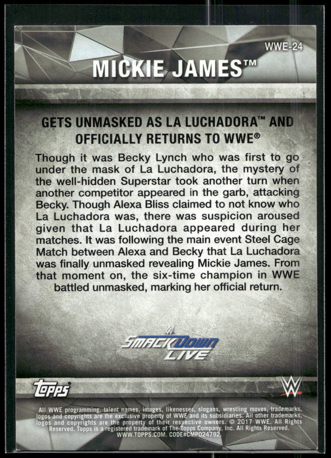 2017 Topps WWE Women's Division #WWE-24 Mickie James WWE Matches and Moments