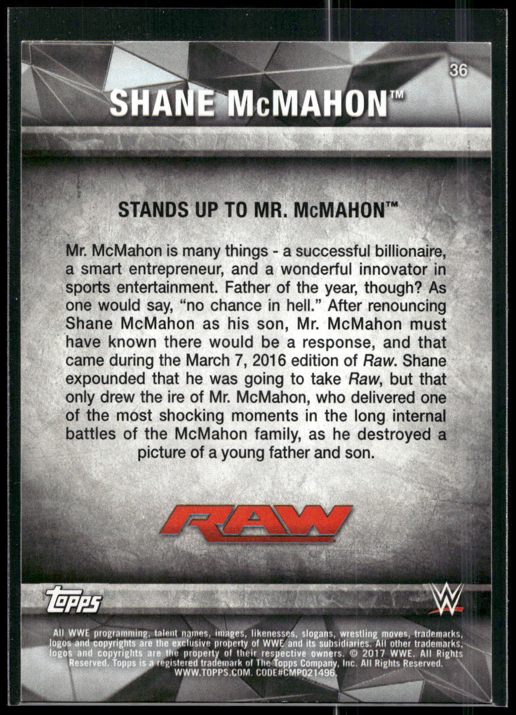 2017 Topps WWE Road To Wrestlemania #36 Shane McMahon