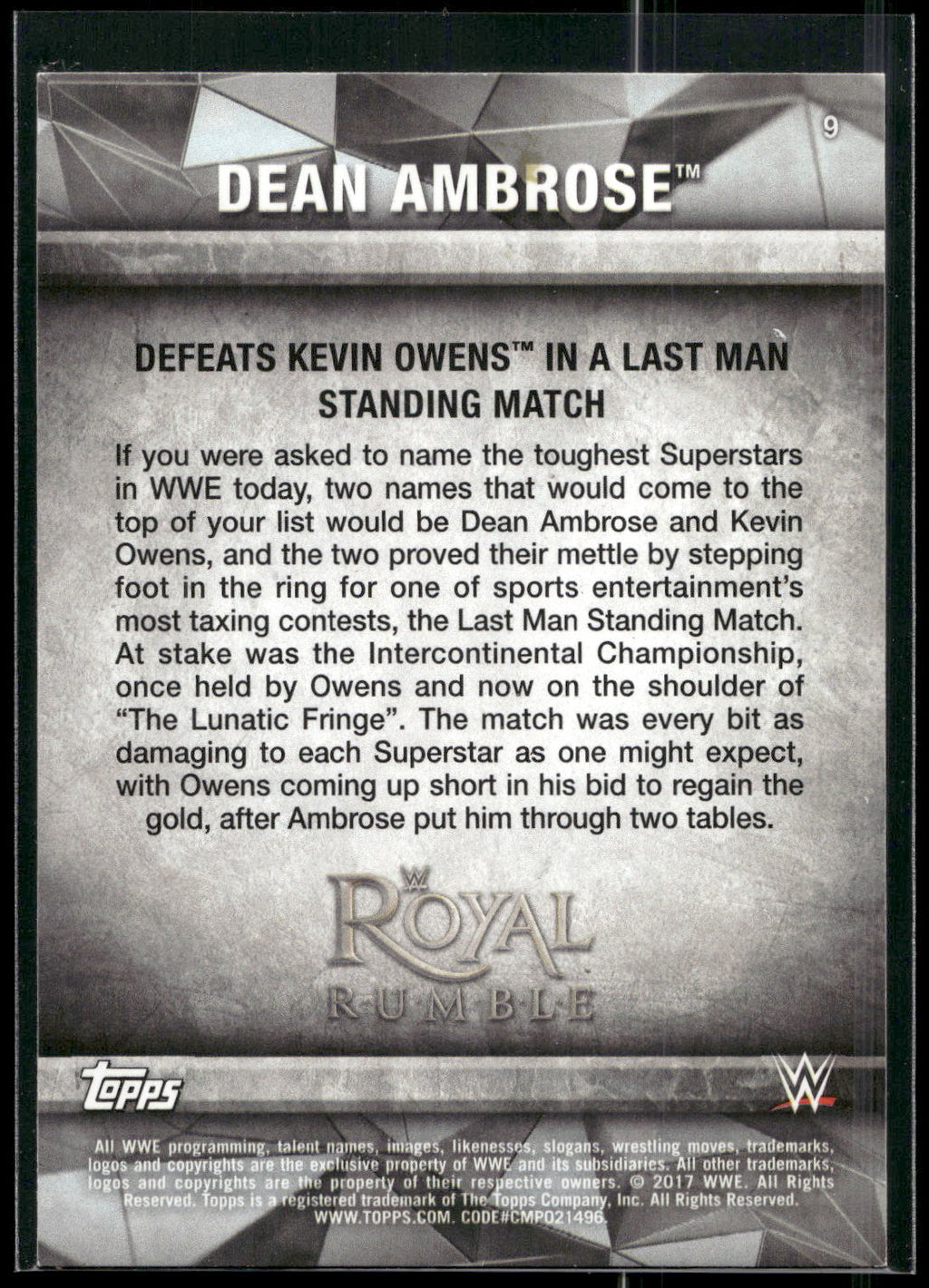 2017 Topps WWE Road To Wrestlemania #9 Dean Ambrose