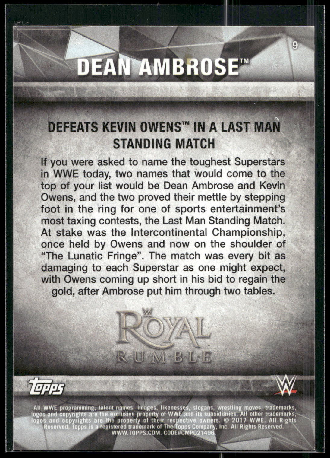 2017 Topps WWE Road To Wrestlemania #9 Dean Ambrose