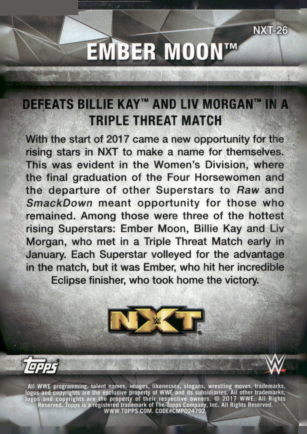 2017 Topps WWE Women's Division #NXT-26 Ember Moon NXT Matches and Moments