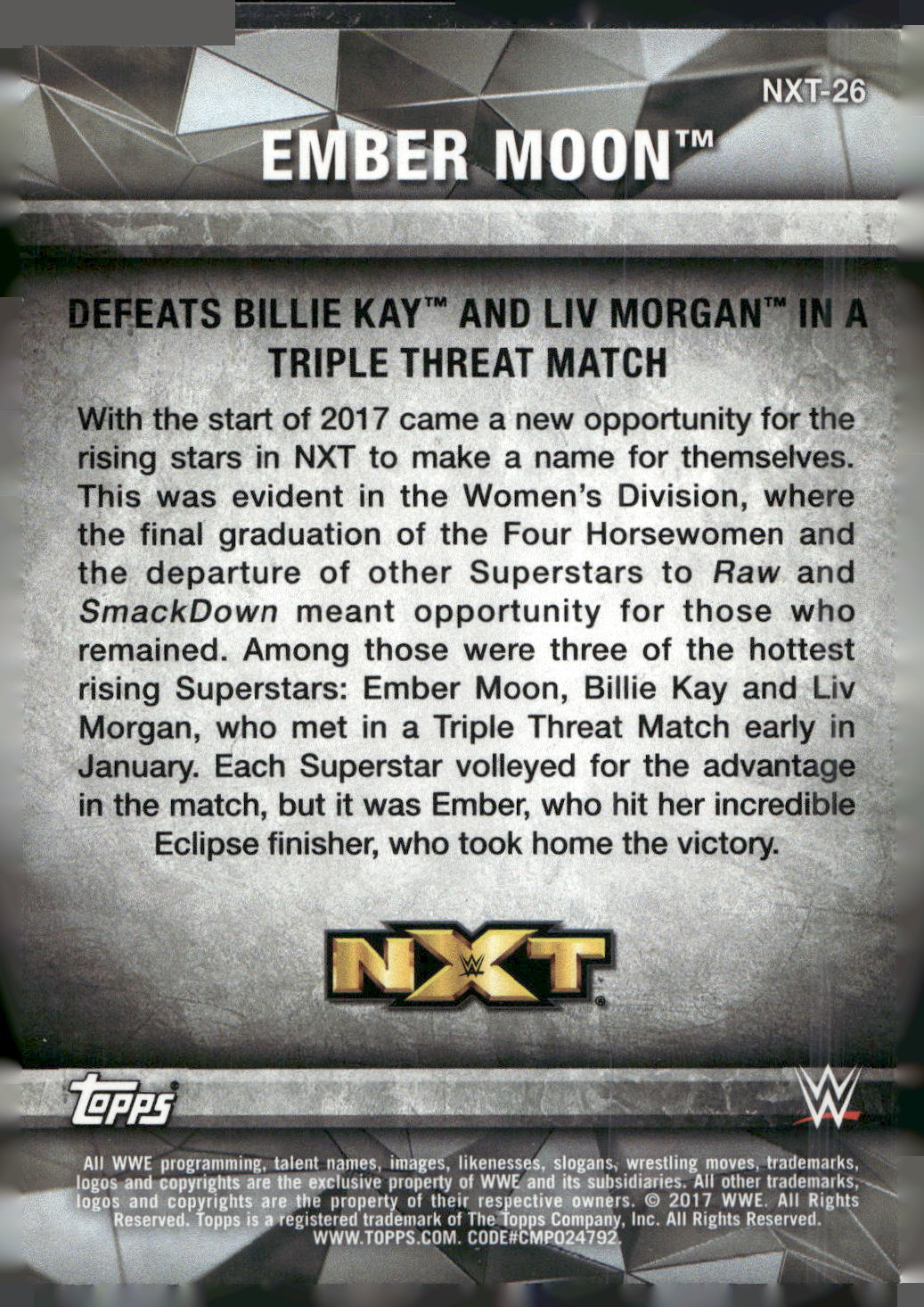 2017 Topps WWE Women's Division #NXT-26 Ember Moon NXT Matches and Moments