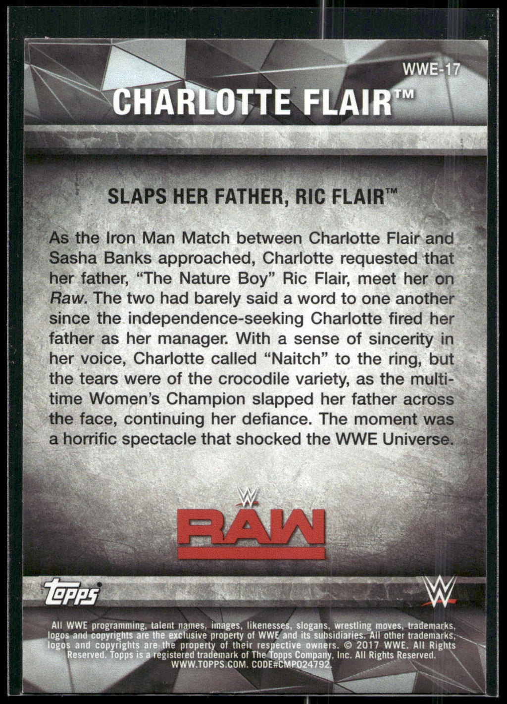 2017 Topps WWE Women's Division #WWE-17 Charlotte WWE Matches and Moments