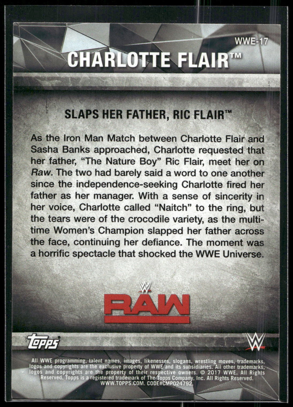 2017 Topps WWE Women's Division #WWE-17 Charlotte WWE Matches and Moments