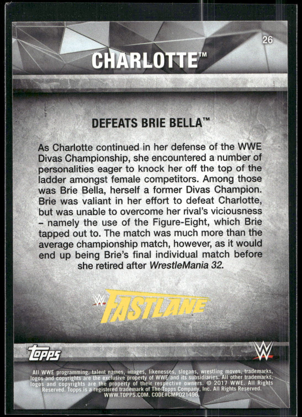 2017 Topps WWE Road To Wrestlemania #26 Charlotte