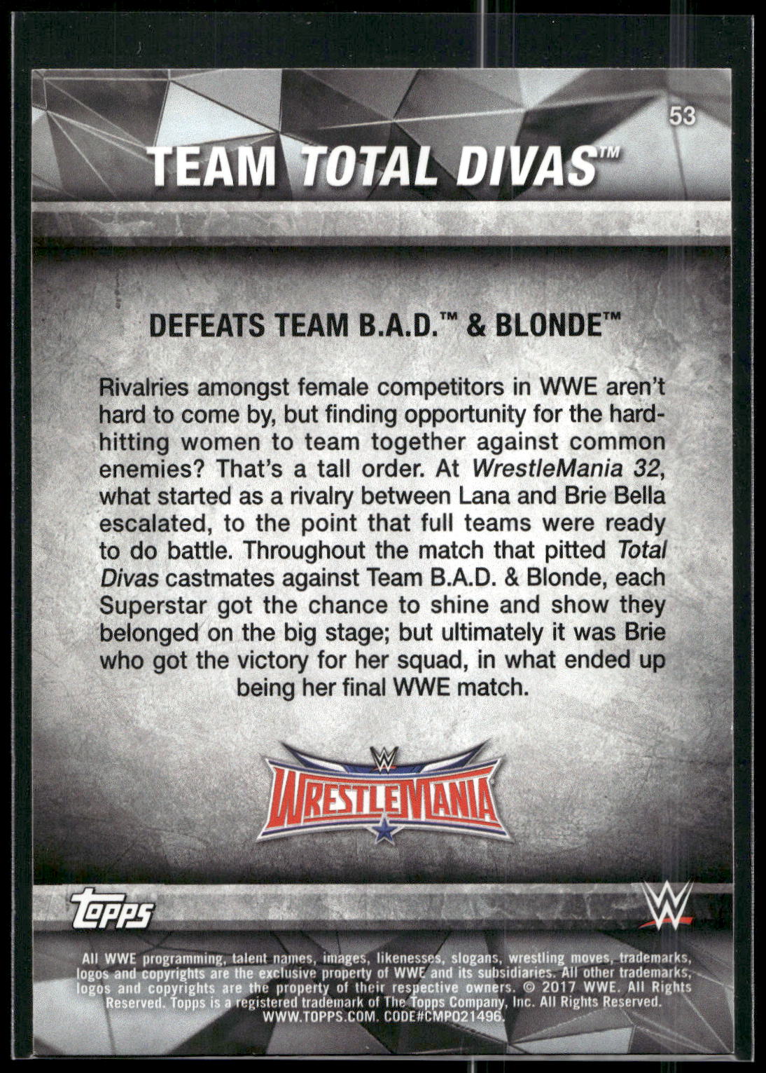2017 Topps WWE Road To Wrestlemania #53 Team Total Divas