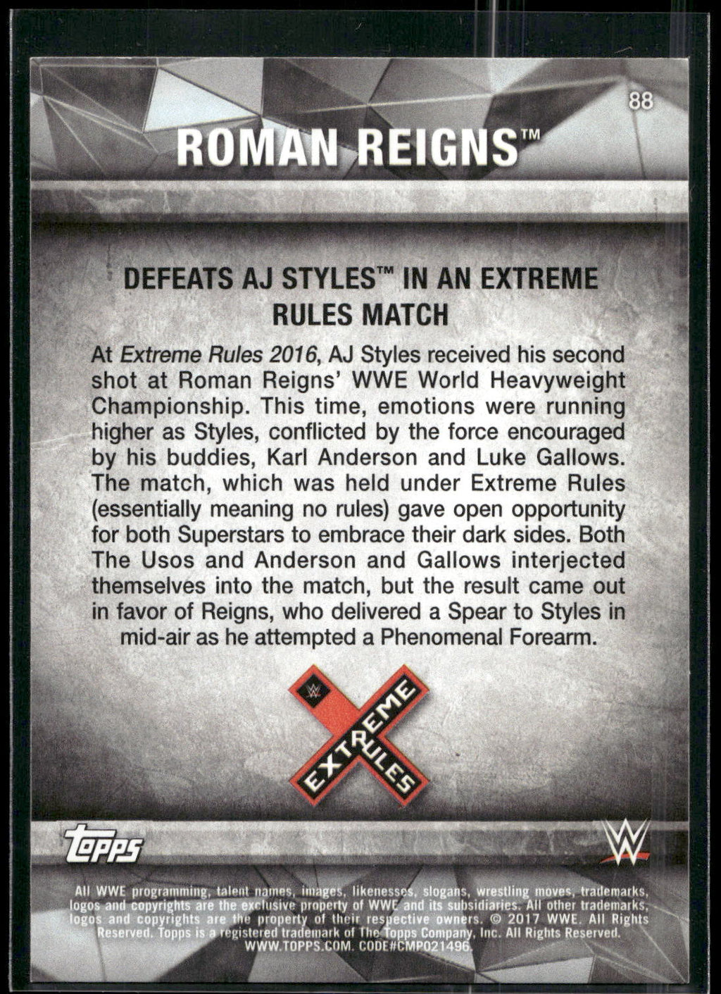 2017 Topps WWE Road To Wrestlemania #88 Roman Reigns