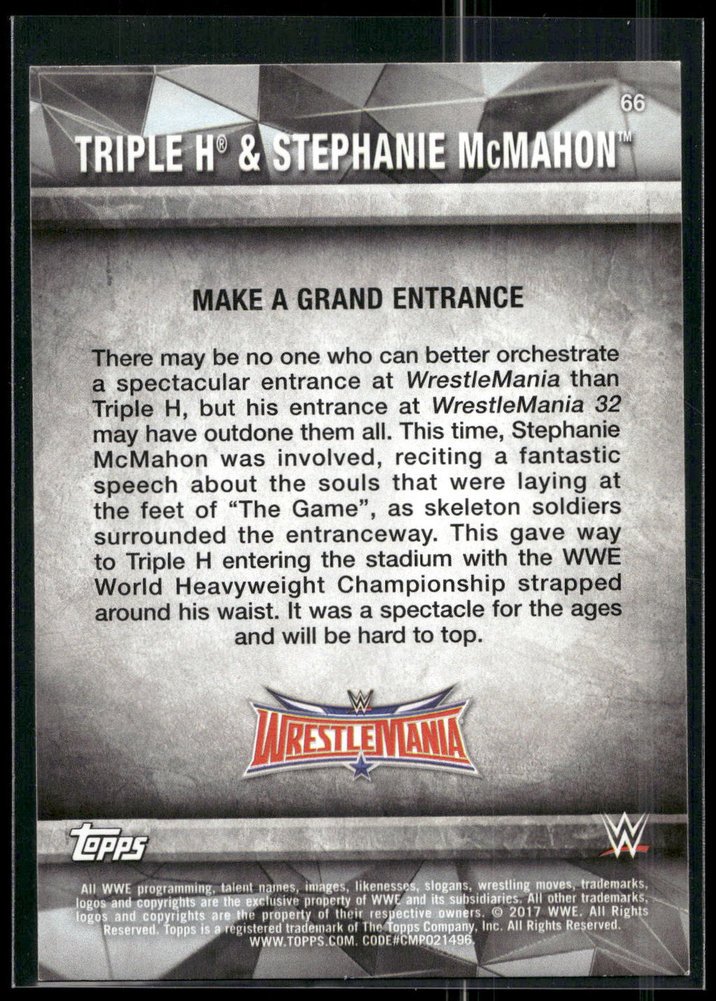 2017 Topps WWE Road To Wrestlemania #66 Triple H / Stephanie McMahon