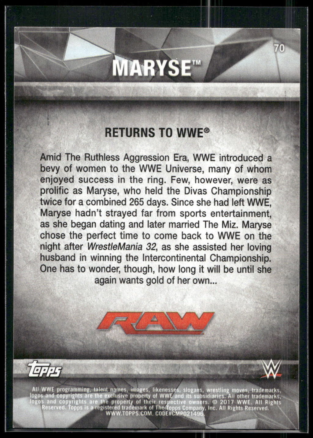 2017 Topps WWE Road To Wrestlemania #70 Maryse
