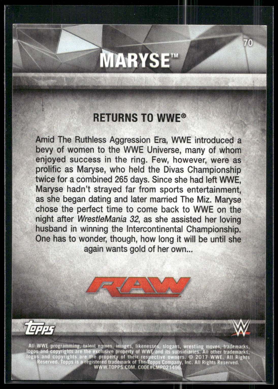 2017 Topps WWE Road To Wrestlemania #70 Maryse