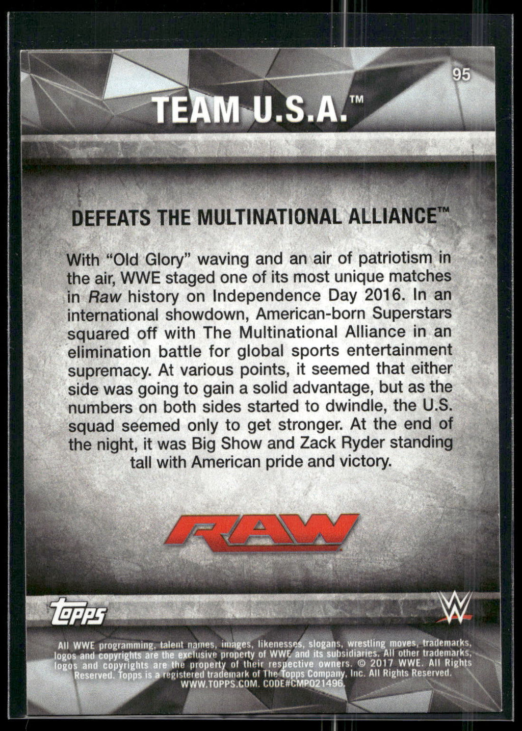 2017 Topps WWE Road To Wrestlemania #95 Team U.S.A.