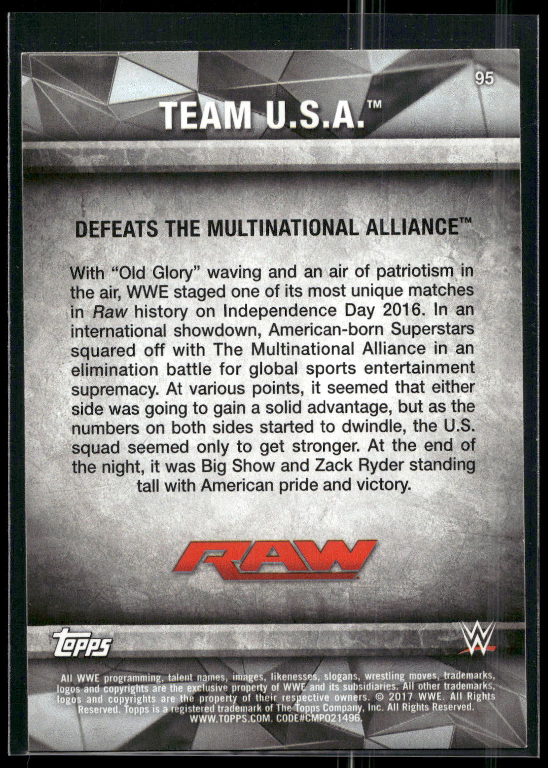 2017 Topps WWE Road To Wrestlemania #95 Team U.S.A.
