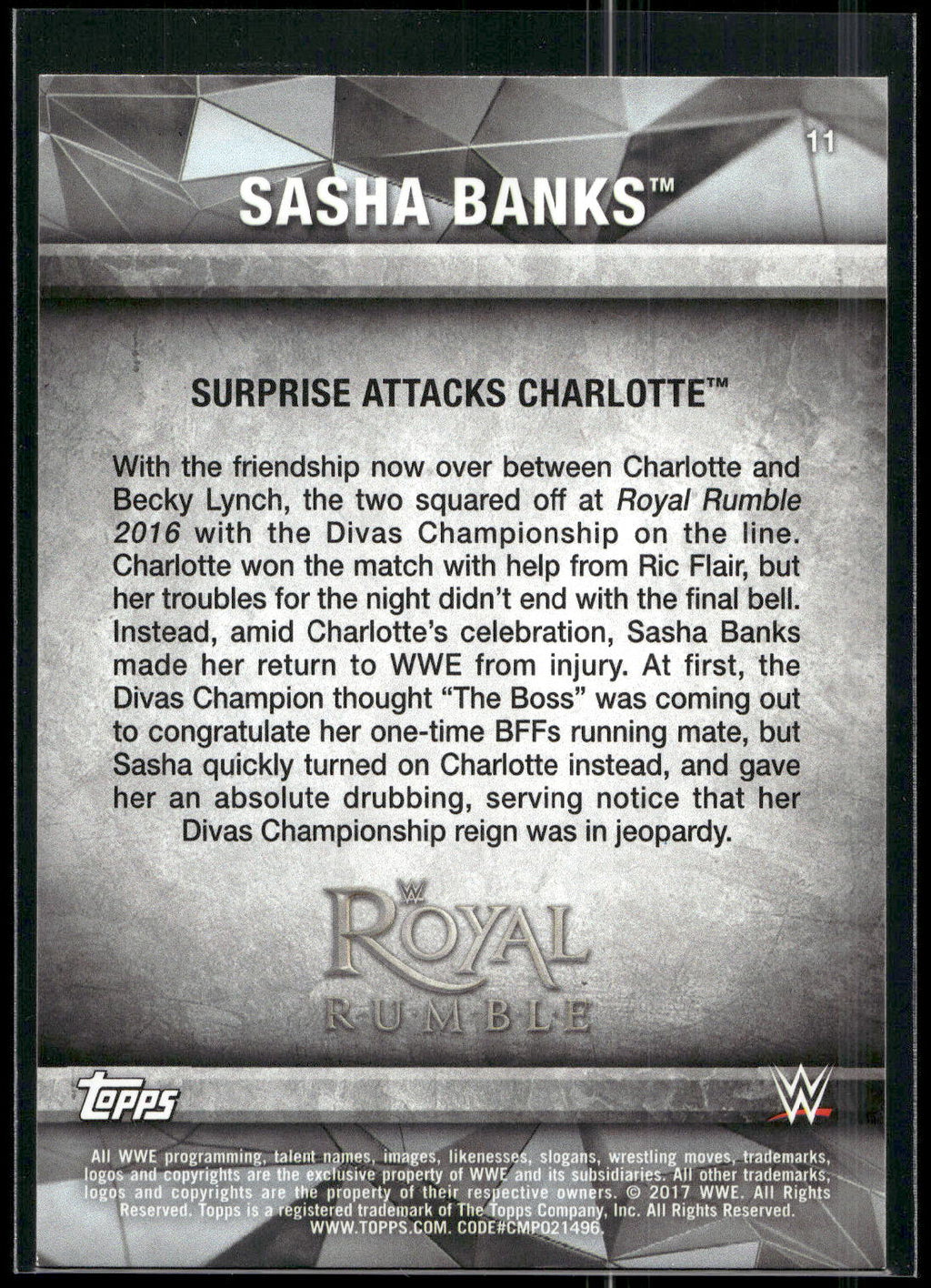 2017 Topps WWE Road To Wrestlemania #11 Sasha Banks