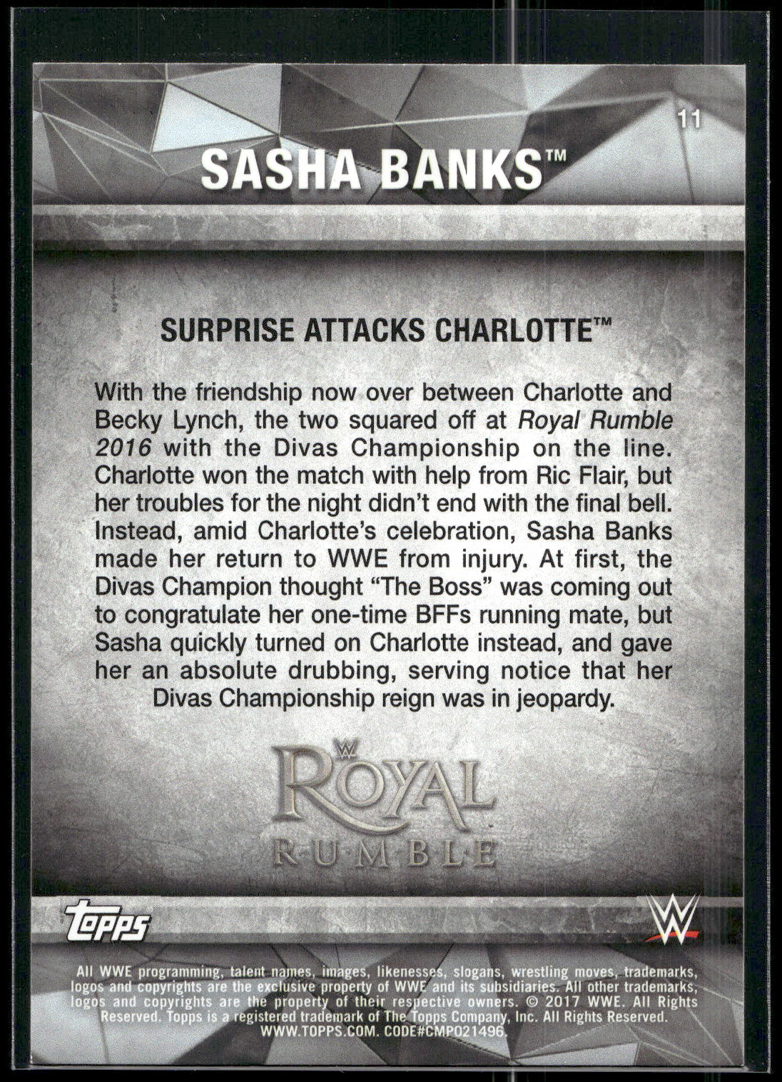 2017 Topps WWE Road To Wrestlemania #11 Sasha Banks