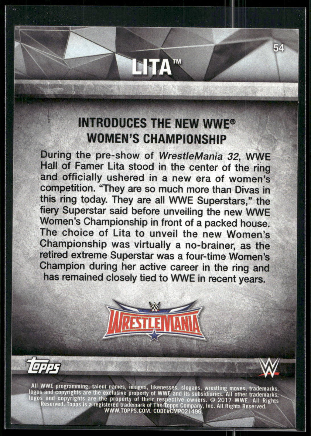 2017 Topps WWE Road To Wrestlemania #54 Lita