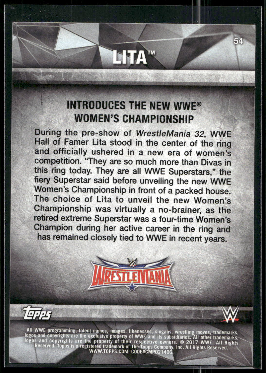 2017 Topps WWE Road To Wrestlemania #54 Lita