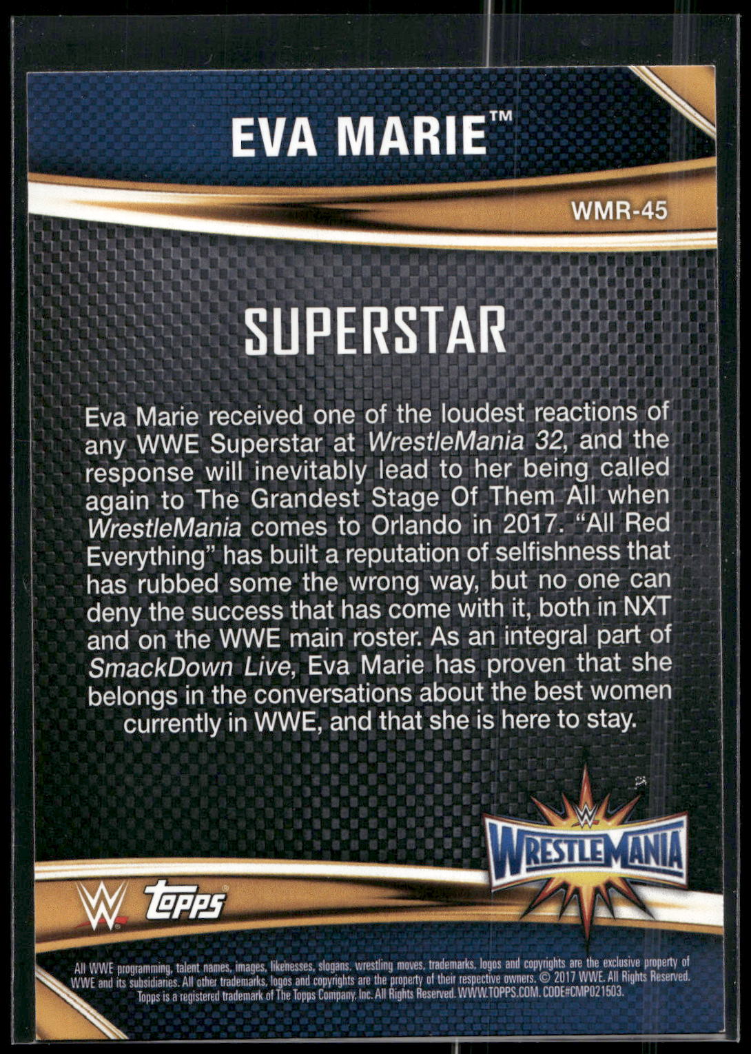 2017 Topps WWE Road To Wrestlemania #WMR-45 Eva Marie WrestleMania 33 Roster