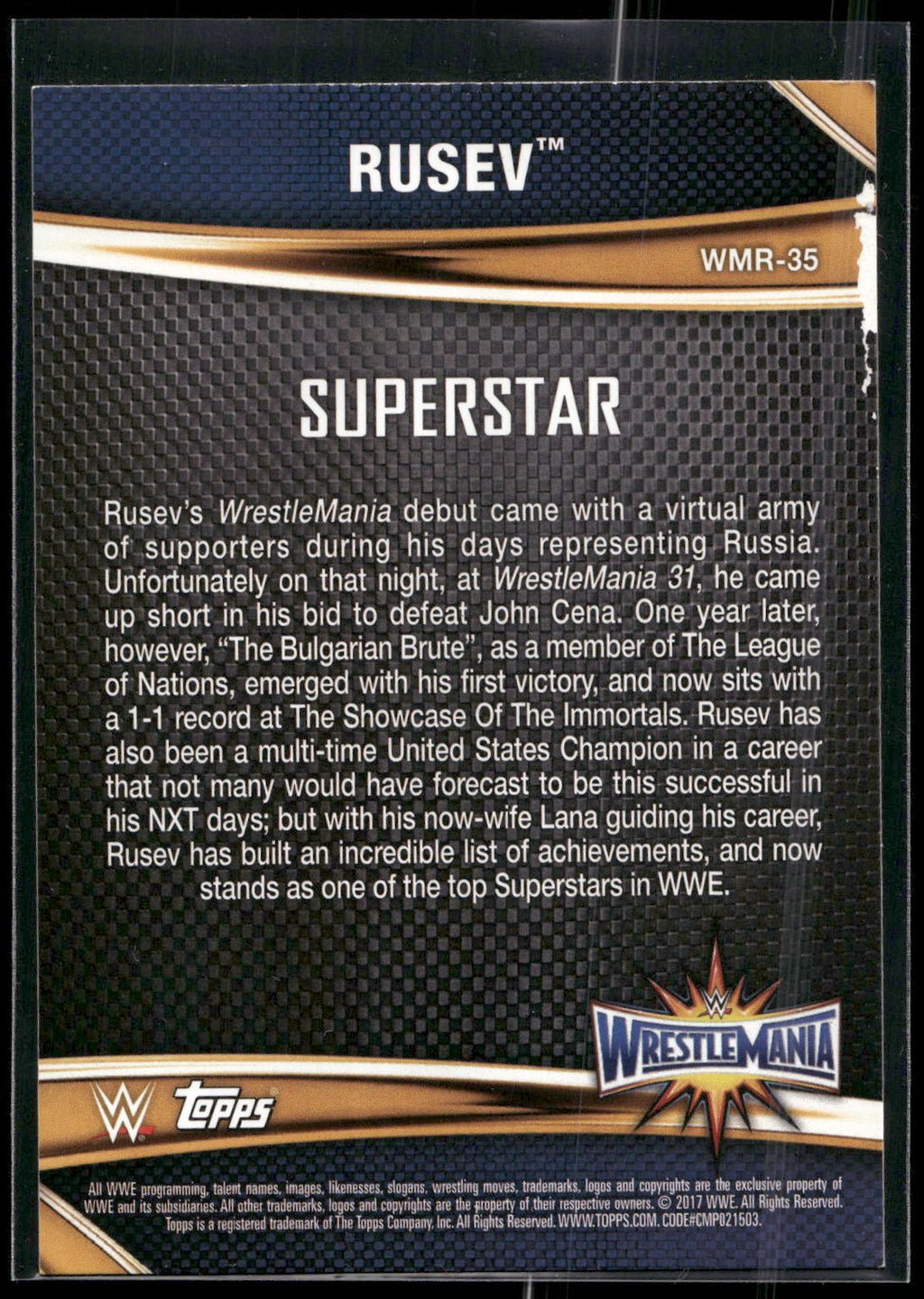 2017 Topps WWE Road To Wrestlemania #WMR-35 Rusev WrestleMania 33 Roster