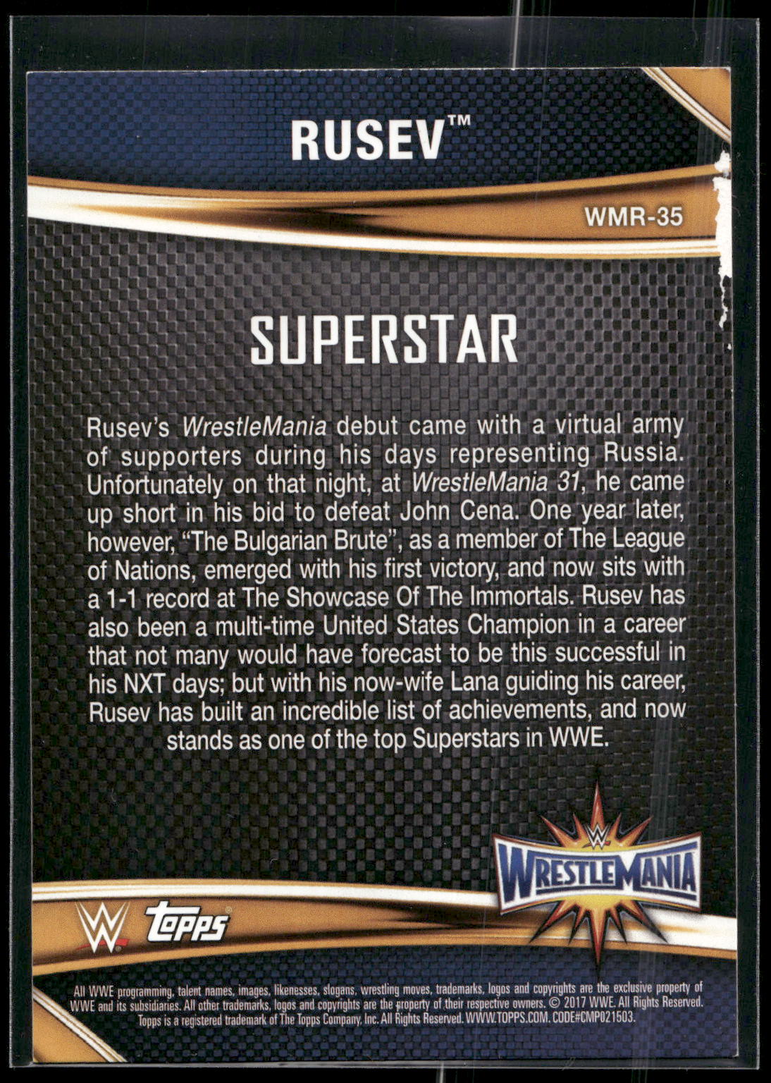 2017 Topps WWE Road To Wrestlemania #WMR-35 Rusev WrestleMania 33 Roster