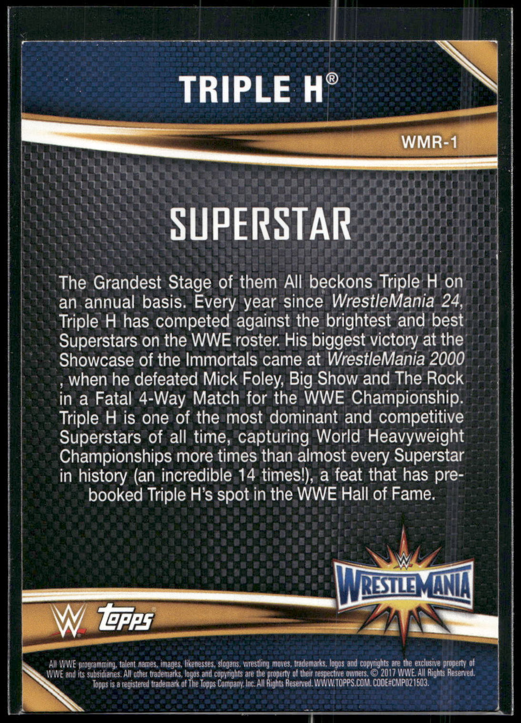 2017 Topps WWE Road To Wrestlemania #WMR-1 Triple H WrestleMania 33 Roster