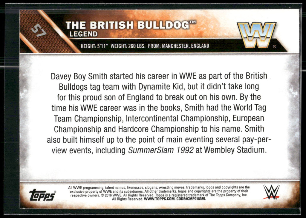 2016 Topps WWE #57 The British Bulldog