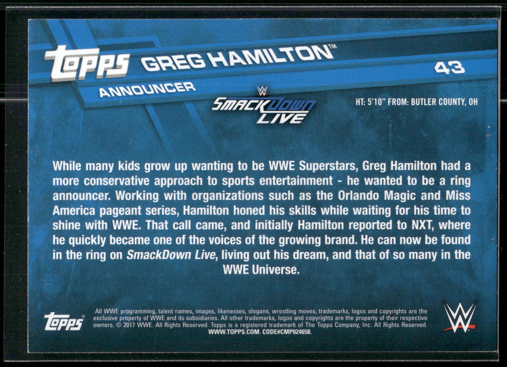 2017 Topps WWE #43 Greg Hamilton
