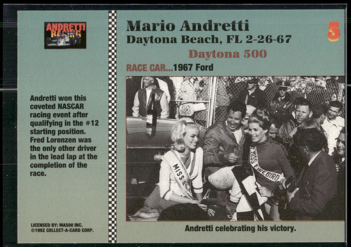 1992 Collect-a-Card Andretti Family Racing #3 1967 Daytona Beach