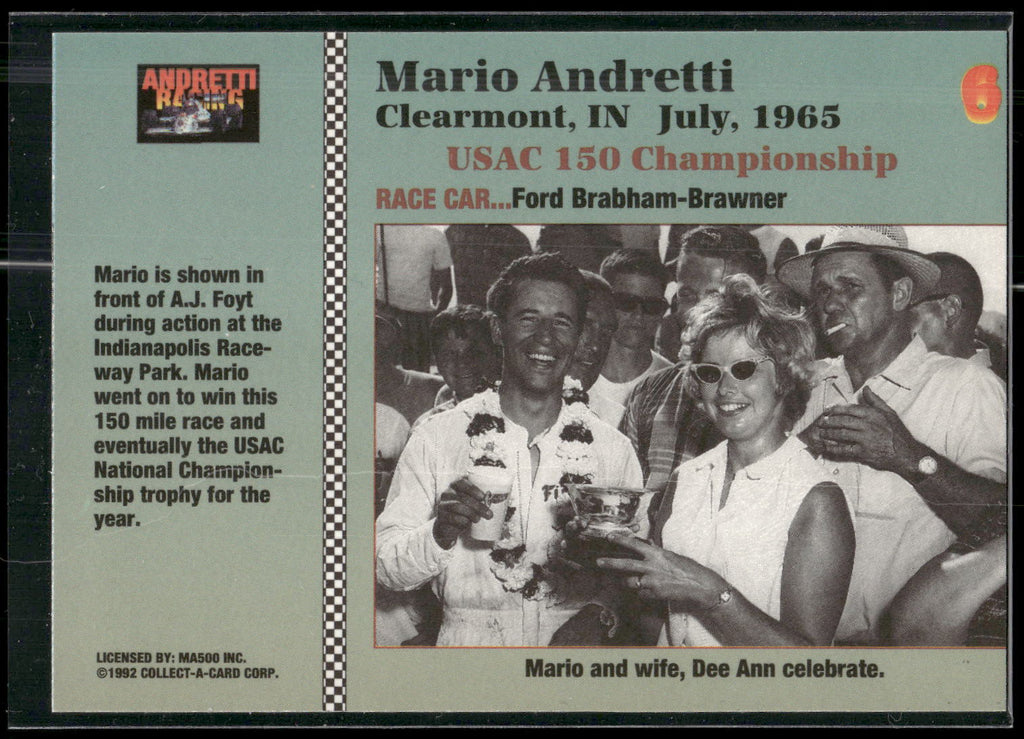 1992 Collect-a-Card Andretti Family Racing #6 1965 Indianapolis Raceway Park