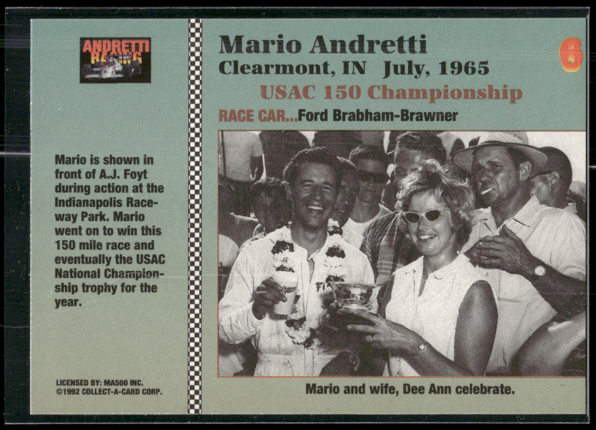 1992 Collect-a-Card Andretti Family Racing #6 1965 Indianapolis Raceway Park