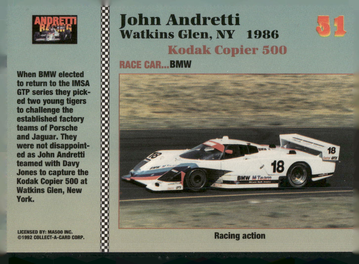1992 Collect-a-Card Andretti Family Racing #31 1986 Watkins Glen