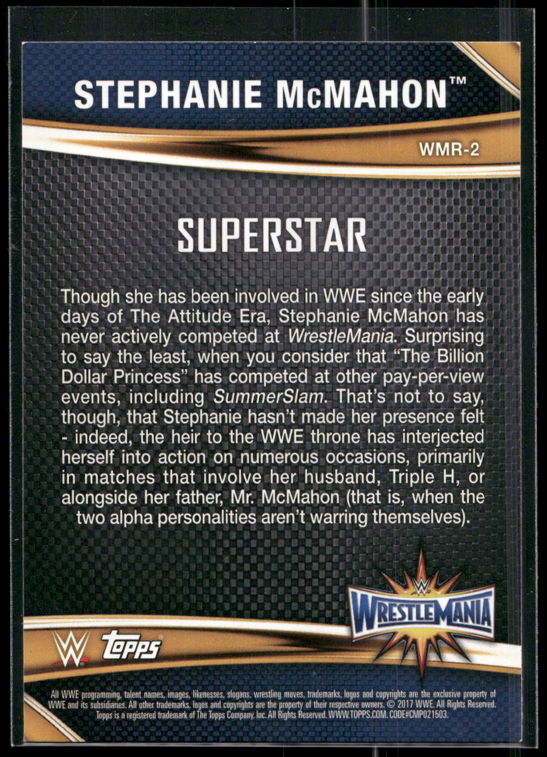 2017 Topps WWE Road To Wrestlemania #WMR-2 Stephanie McMahon
