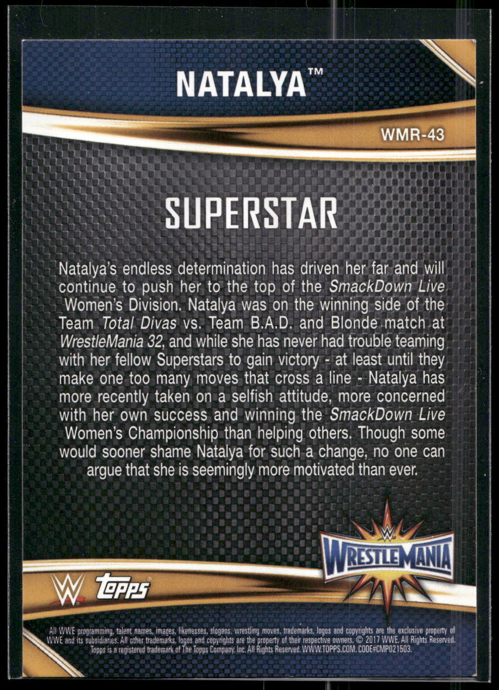2017 Topps WWE Road To Wrestlemania #WMR-43 Natalya WrestleMania 33 Roster