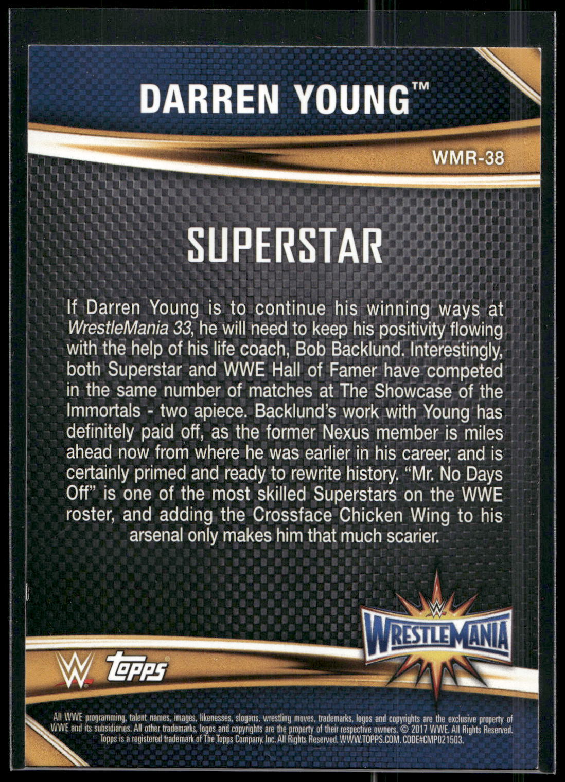 2017 Topps WWE Road To Wrestlemania #WMR-38 Darren Young WrestleMania 33 Roster