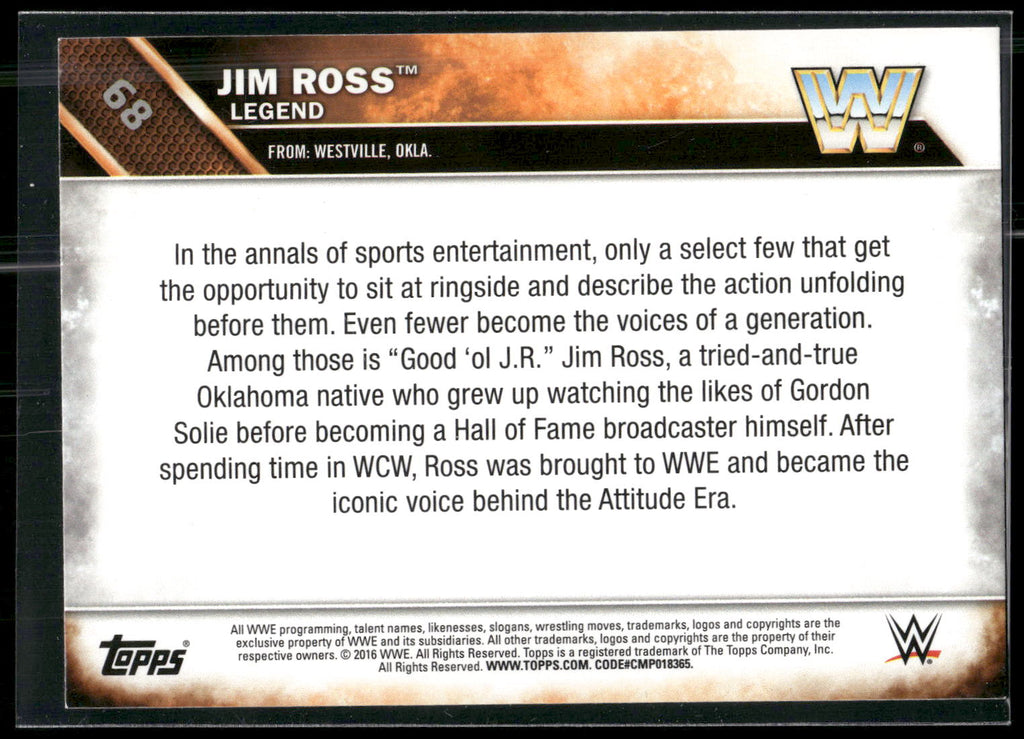 2016 Topps WWE #68 Jim Ross Bronze