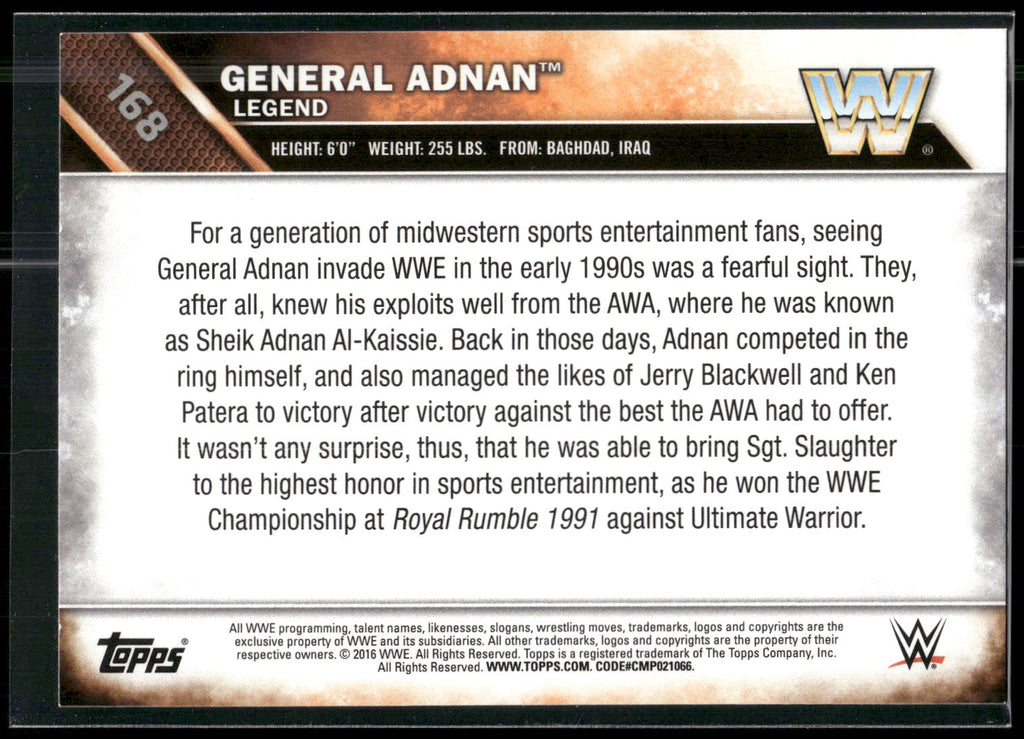 2016 Topps WWE Then Now Forever #168 General Adnan Bronze