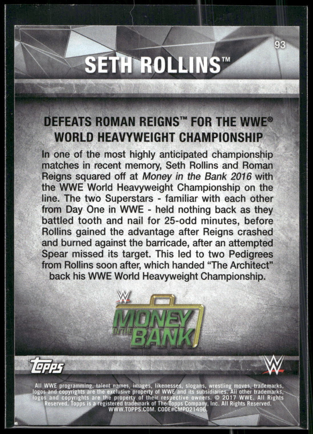 2017 Topps WWE Road To Wrestlemania #93 Seth Rollins Bronze