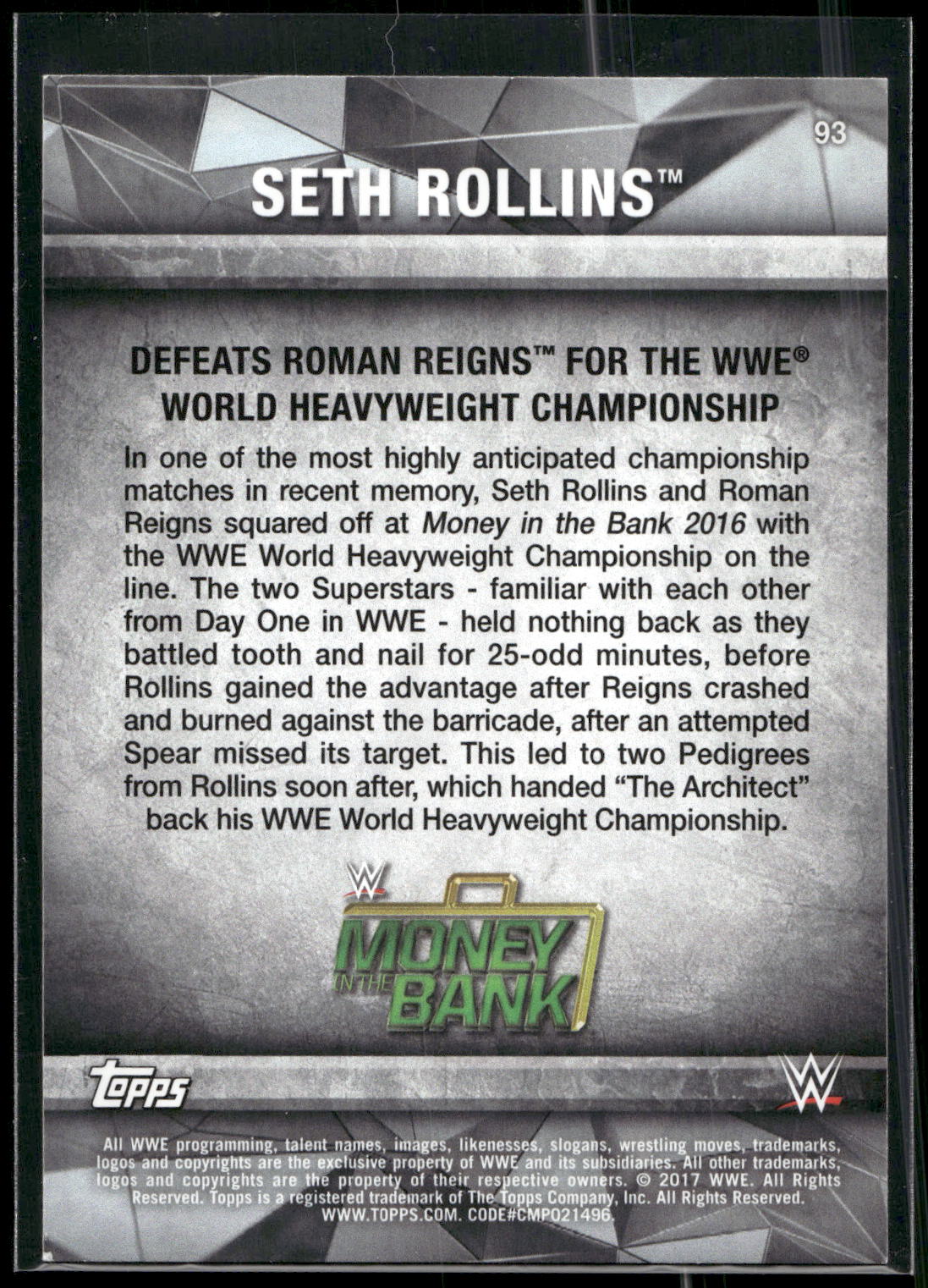 2017 Topps WWE Road To Wrestlemania #93 Seth Rollins Bronze