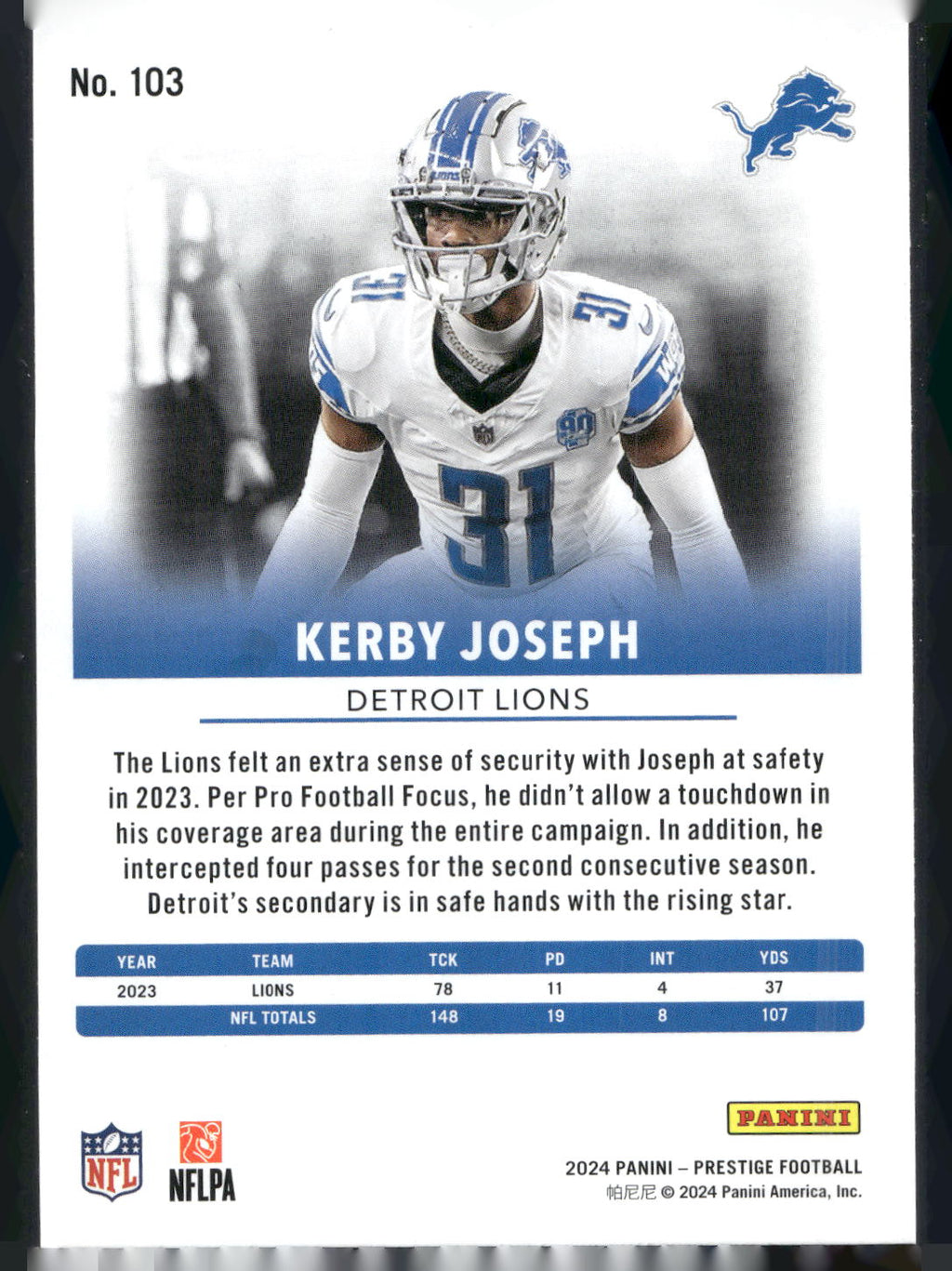 2024 Panini Prestige #103 Kerby Joseph